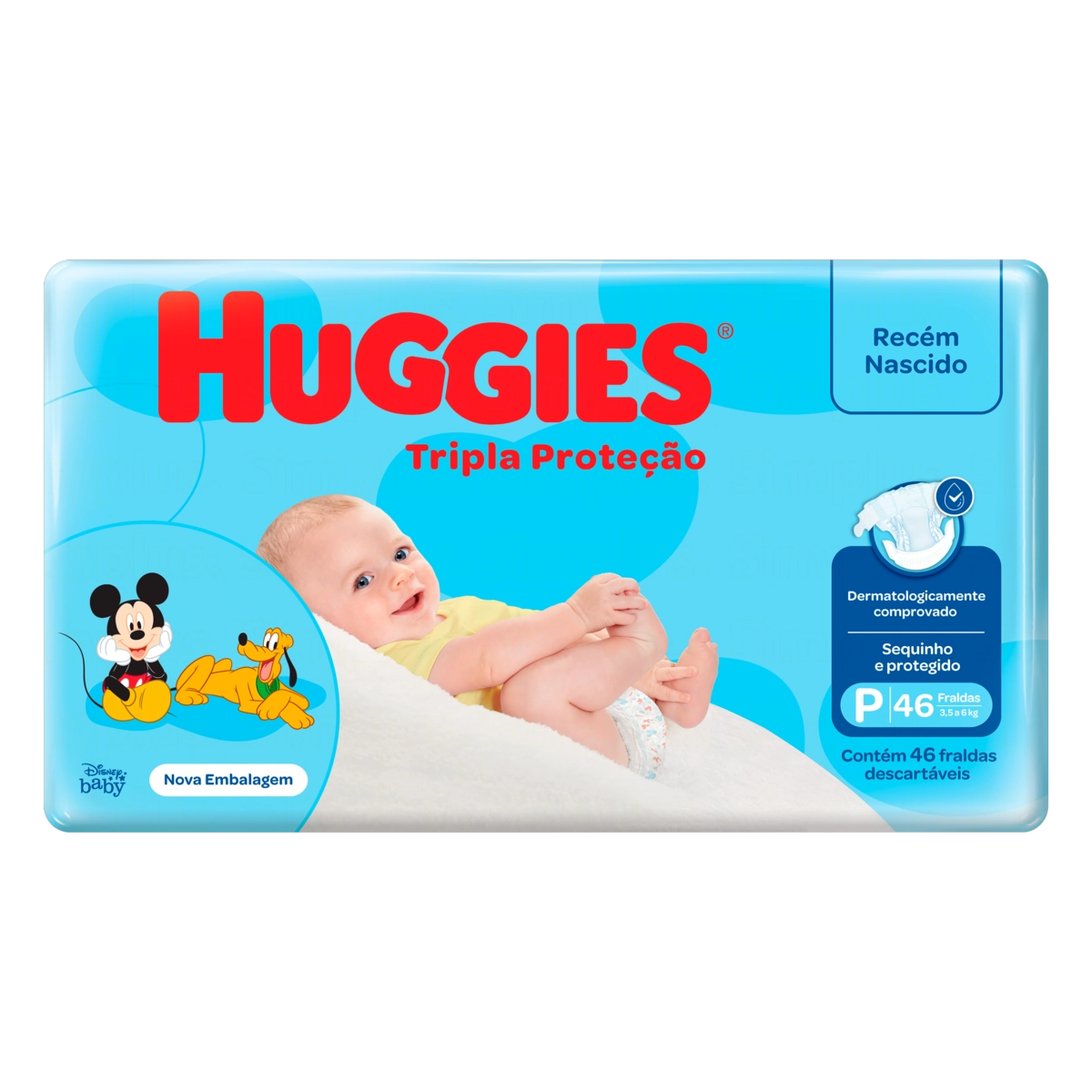 Fralda Descartável Recém Nascido Huggies Tripla Proteção P Pacote 46 Unidades