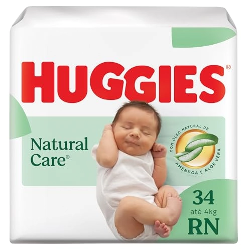 Fralda Descartável Recém Nascido Huggies Natural Care Rn Pacote 34 Unidades