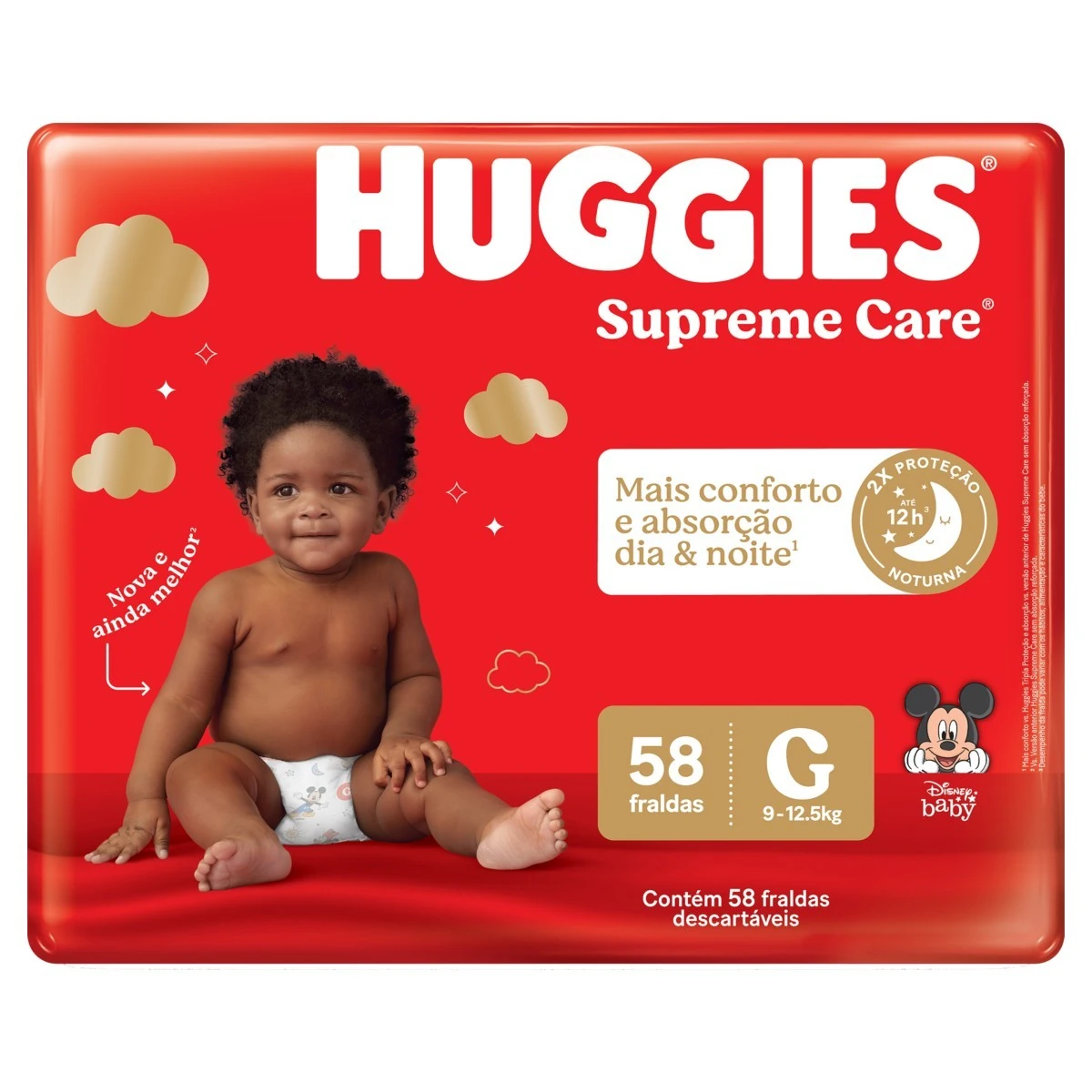 Fralda Descartável Infantil Huggies Supreme Care G Pacote 58 Unidades