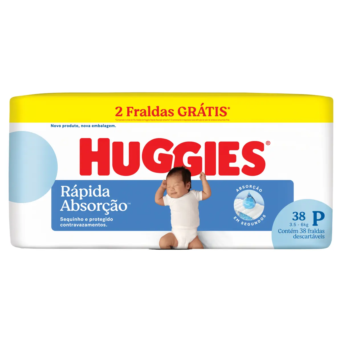 Fralda Descartável Recém Nascido Huggies Tripla Proteção P Pacote 38 Unidades Grátis 2 Fraldas