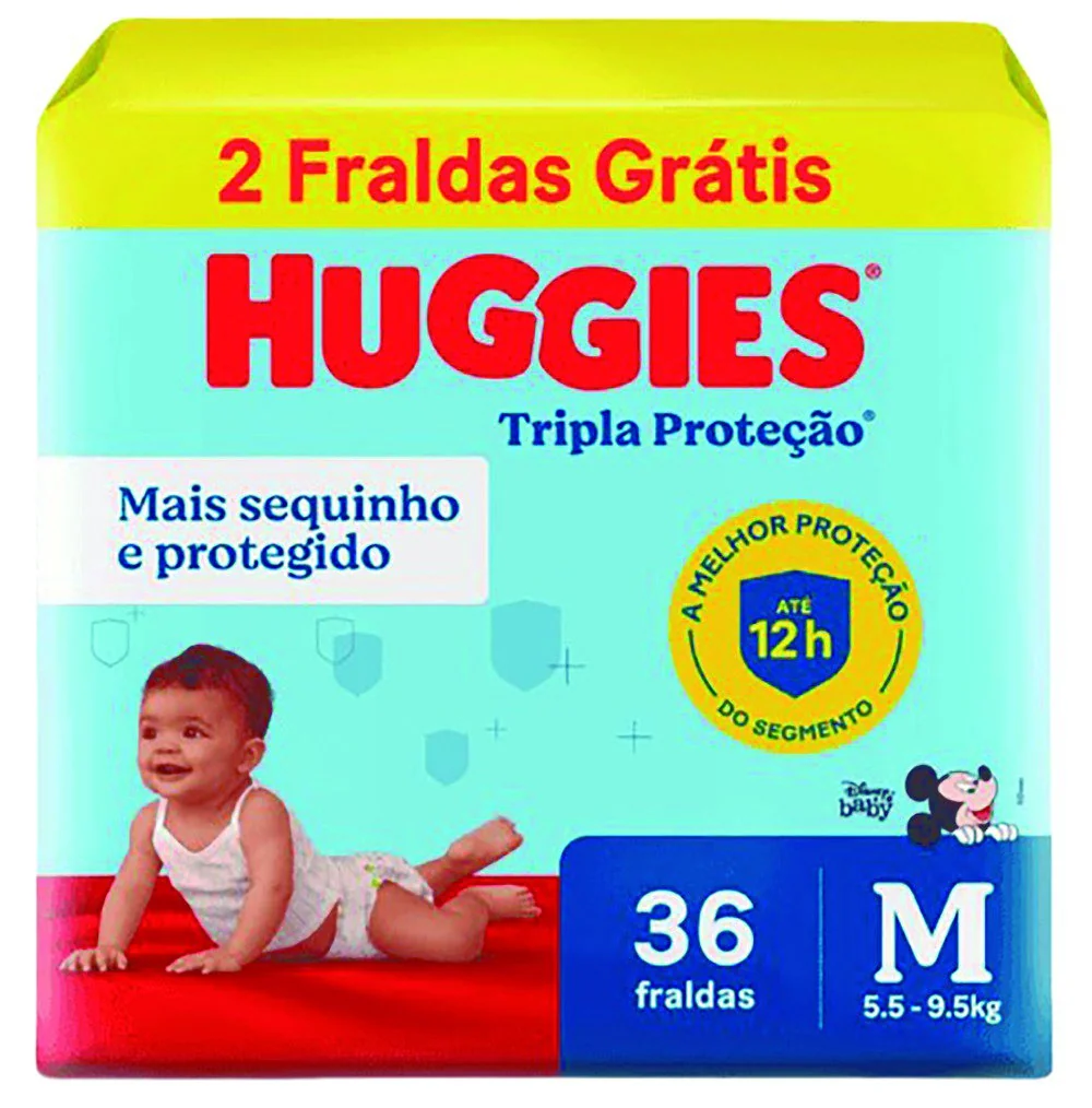 Fralda Descartável Infantil Huggies Tripla Proteção M Pacote 36 Unidades Grátis 2 Fraldas