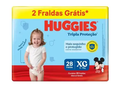 Fralda Descartável Infantil Huggies Tripla Proteção Xg Pacote 28 Unidades Grátis 2 Fraldas
