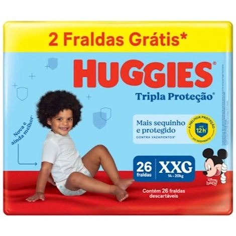 Fralda Descartável Infantil Huggies Tripla Proteção Xxg Pacote 26 Unidades Grátis 2 Fraldas