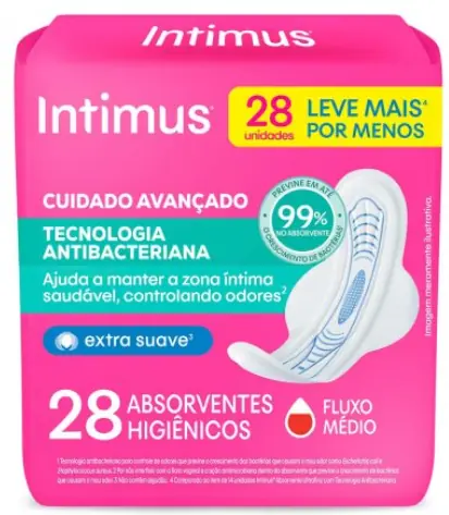 Absorvente Com Abas Antibacteriano Ultrafino Intimus Pacote 28 Unidades Leve Mais Pague Menos