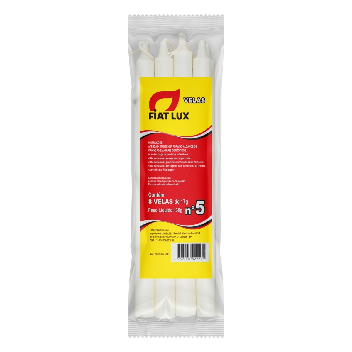 Vela Branca Fiat Lux N 5 Pacote 136g 8 Unidades
