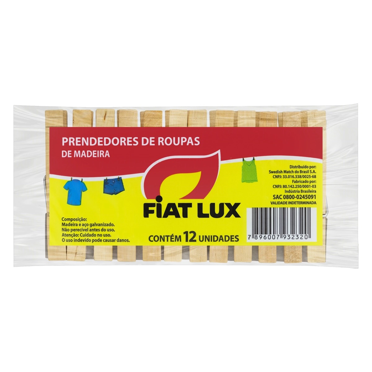 Prendedor De Roupa Madeira De Bétula Fiat Lux 12 Unidades