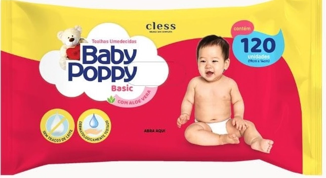 Toalha Umedecida Bebê Baby Poppy Basic Pacote 120 Unidades