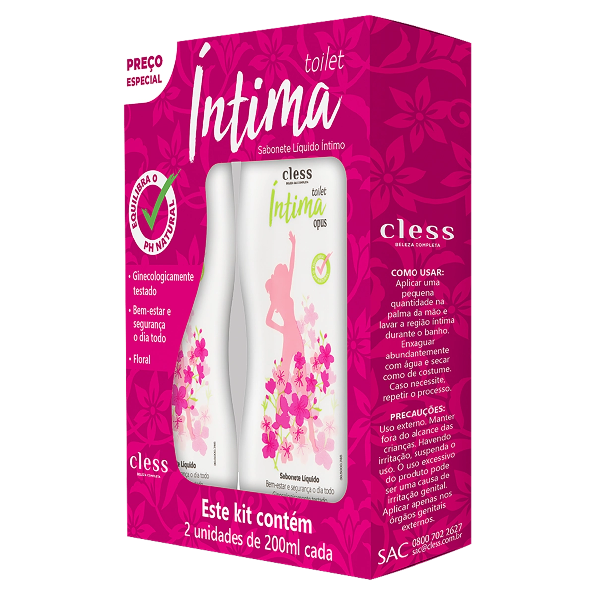 Pack Sabonete Líquido íntimo E Corporal Floral Toilet íntima 2 Unidades 200ml Cada