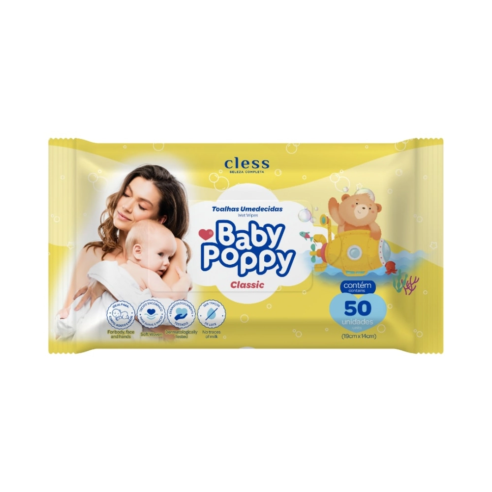 Toalha Umedecida Classic Suave E Macia Baby Poppy Pacote 50 Unidades