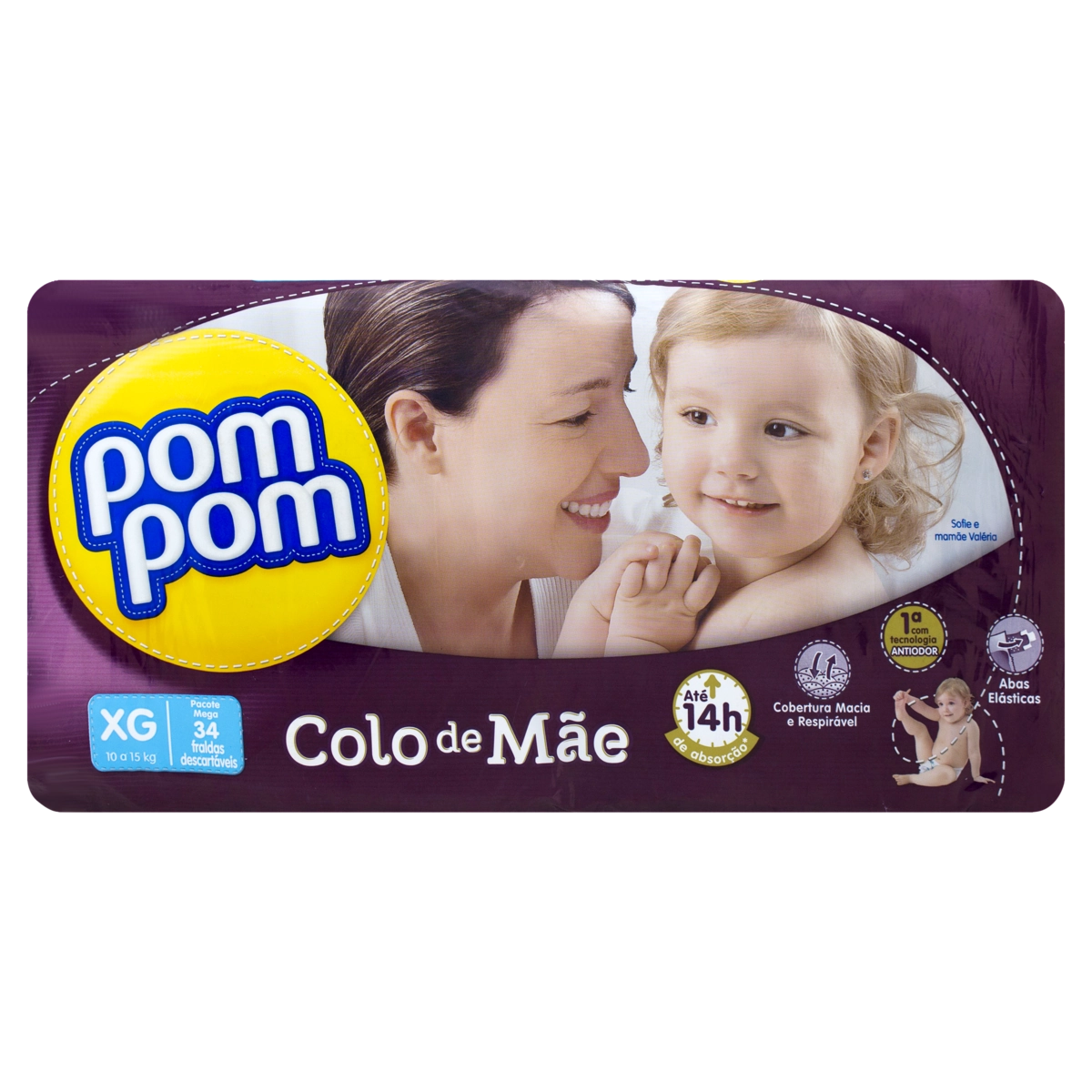 Fralda Descartável Infantil Pom Pom Colo De Mãe Xg Pacote 34 Unidades
