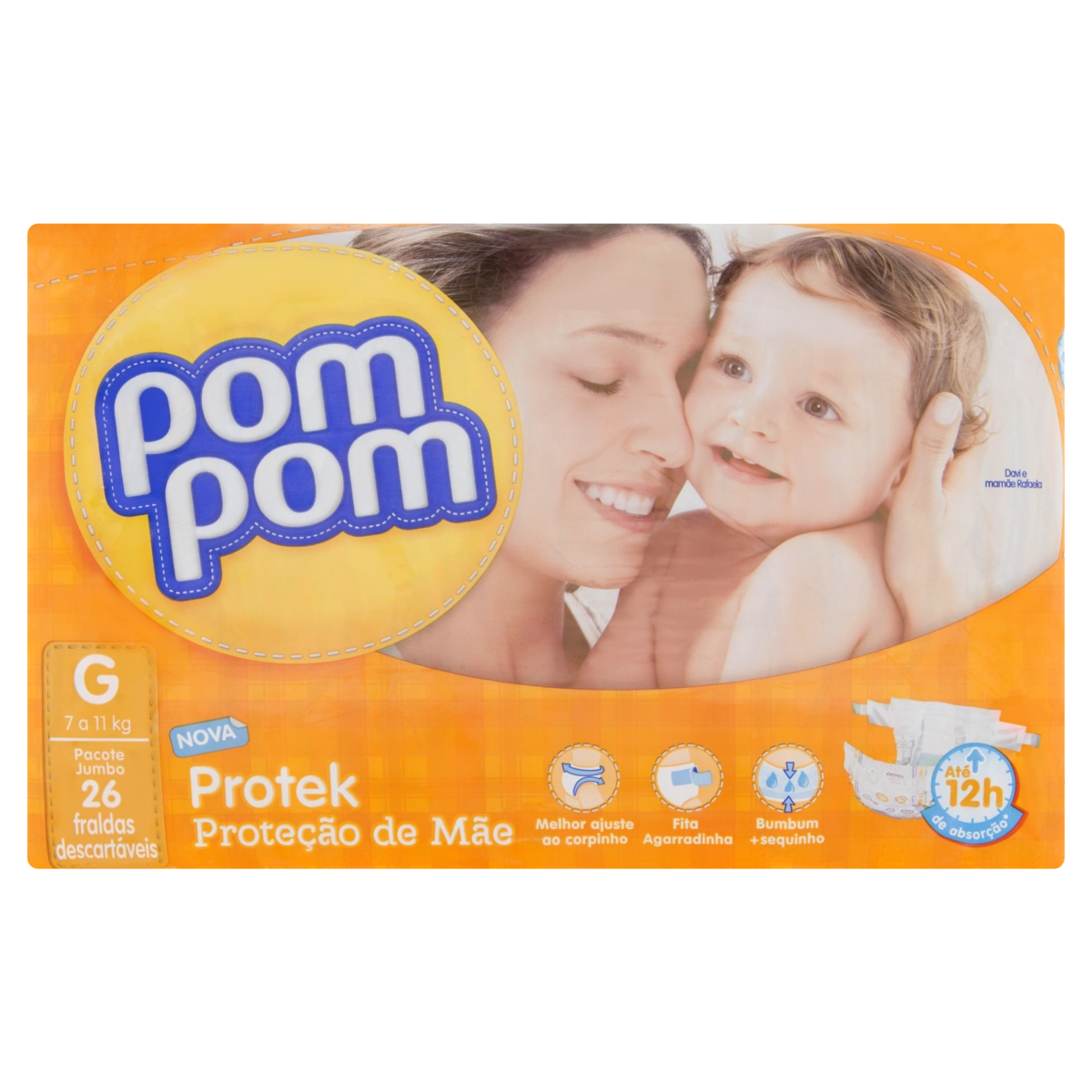 Fralda Descartável Infantil Pom Pom Protek Proteção De Mãe G Pacote 26 Unidades
