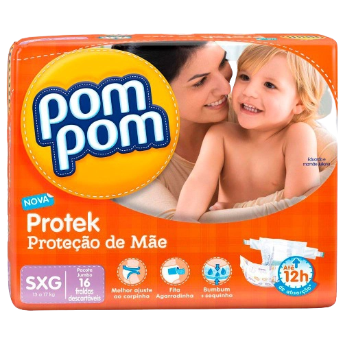 Fralda Descartável Infantil Pom Pom Protek Proteção De Mãe Xxg Pacote 18 Unidades