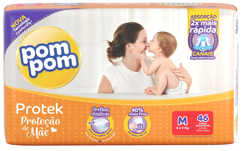 Fralda Descartável Infantil Pom Pom Protek Proteção De Mãe M Pacote 46 Unidades