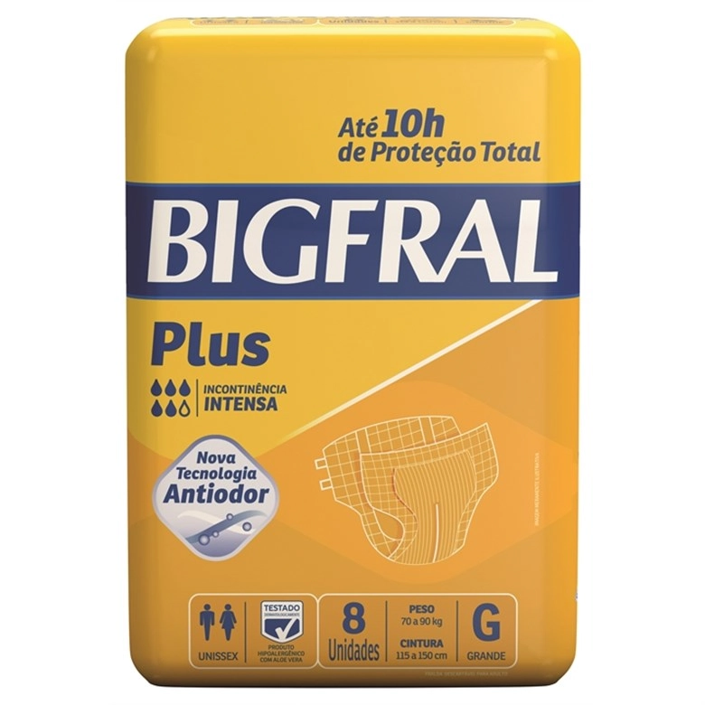 Fralda Descartável Adulto Bigfral Plus G Pacote 8 Unidades