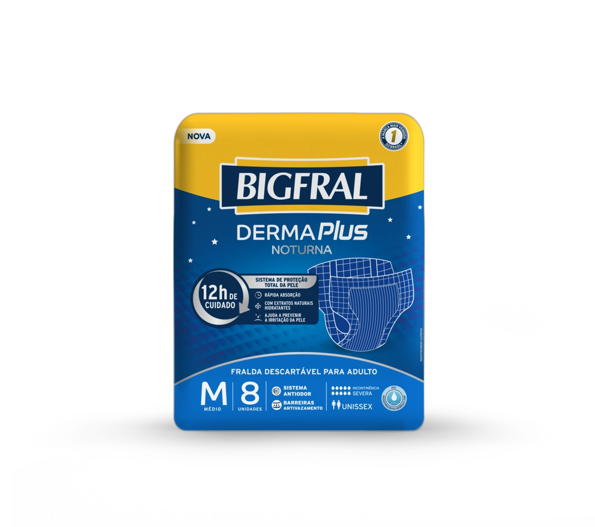 Fralda Descartável Adulto Bigfral Derma Plus Noturna M Pacote 8 Unidades