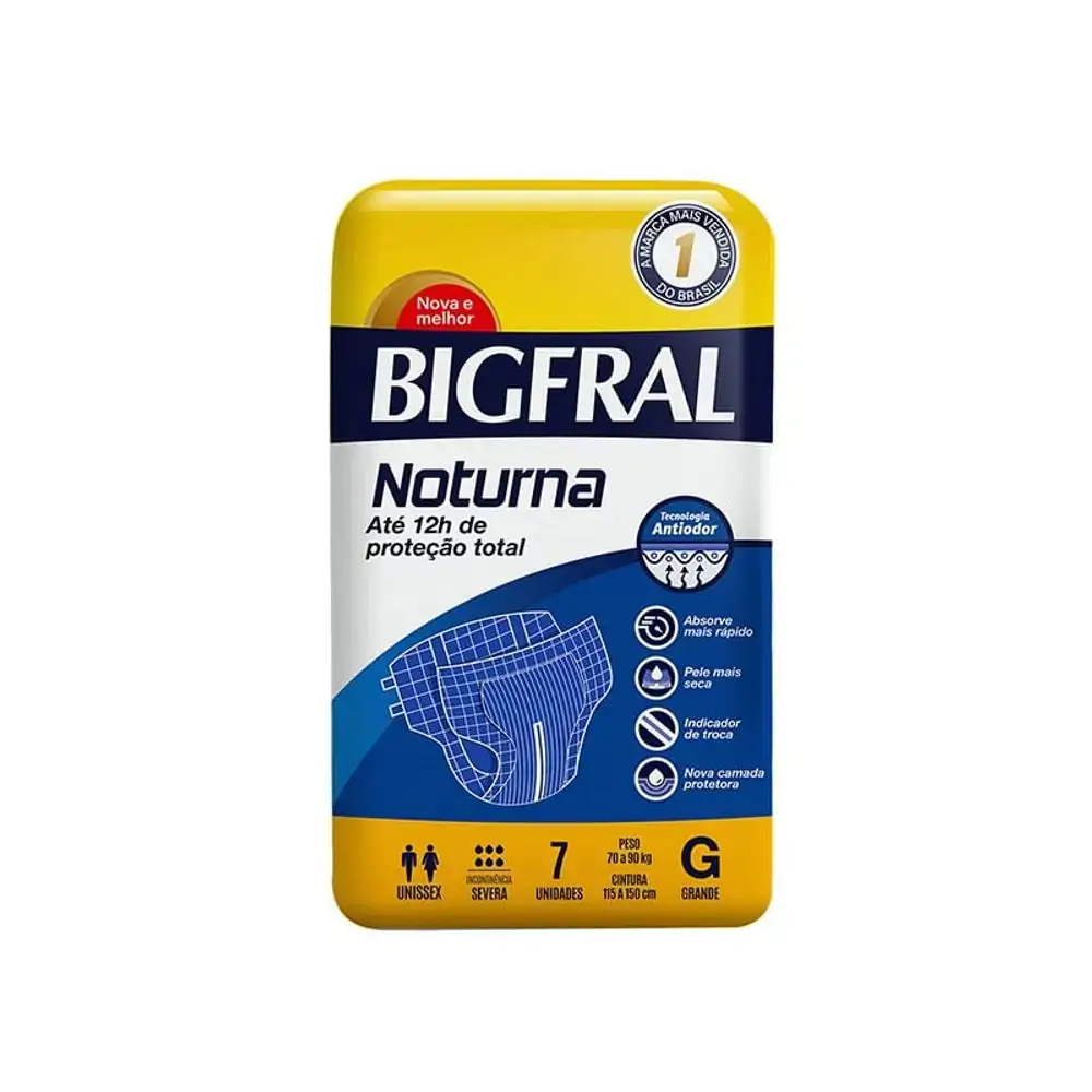 Fralda Descartável Adulto Bigfral Derma Plus Noturna G Pacote 7 Unidades