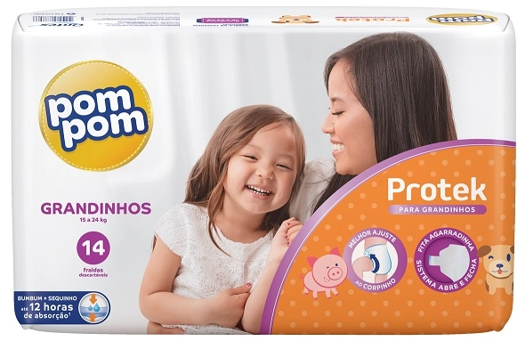 Fralda Descartável Infantil Pom Pom Protek Grandinhos Pacote 14 Unidades