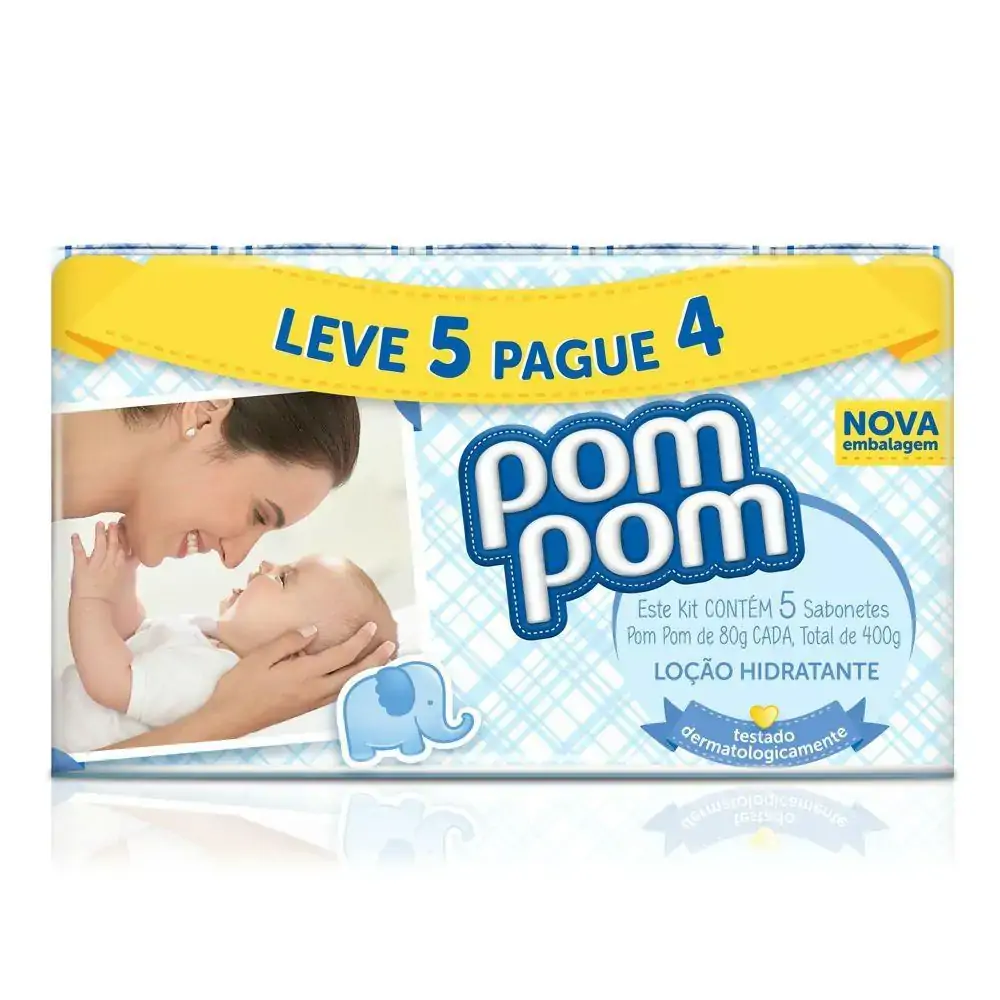 Pack Sabonete Bebê Barra Loção Hidratante Manteiga De Karité Pom Pom Caixa 350g 5 Unidades Leve Mais