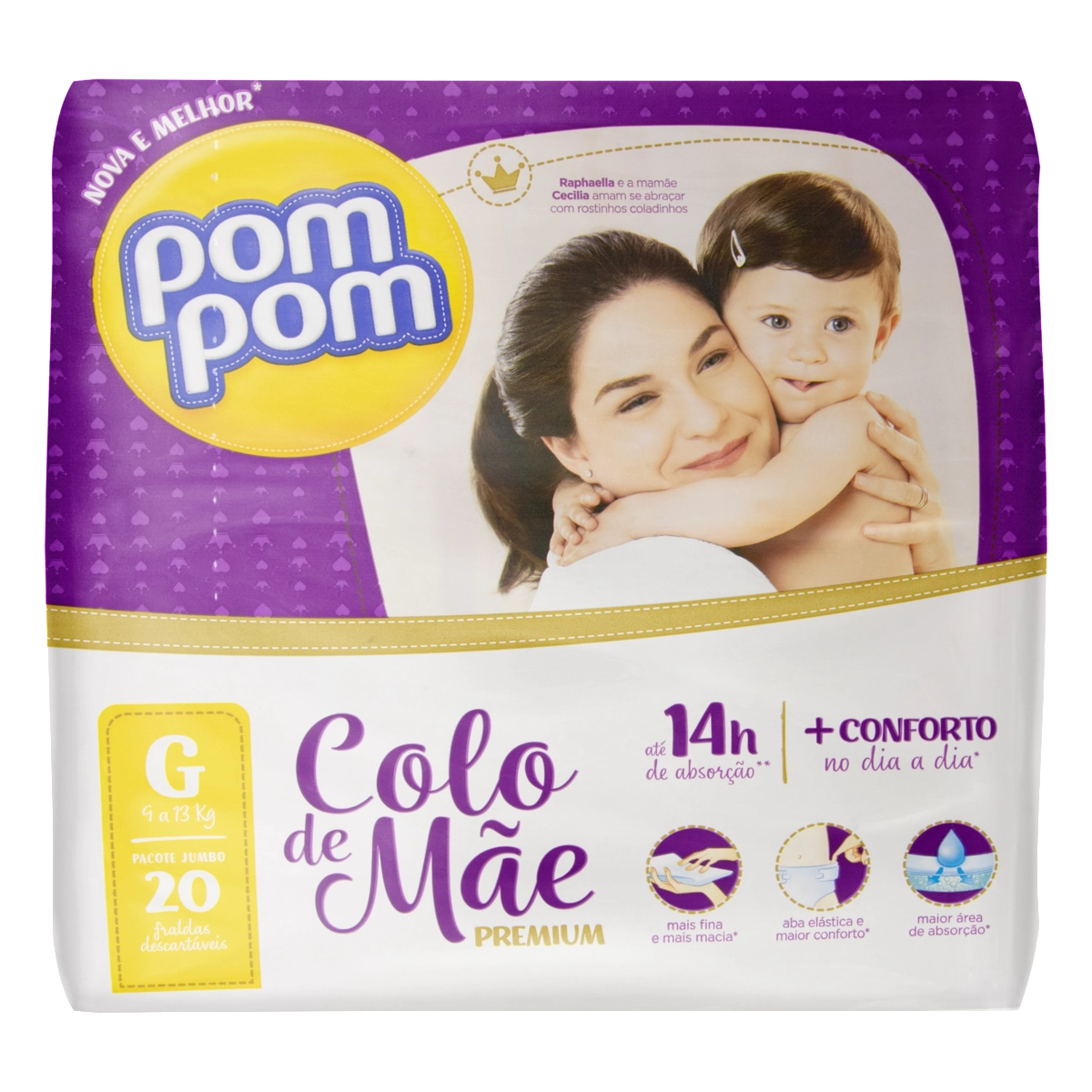 Fralda Descartável Infantil Pom Pom Colo De Mãe Premium G Pacote 20 Unidades