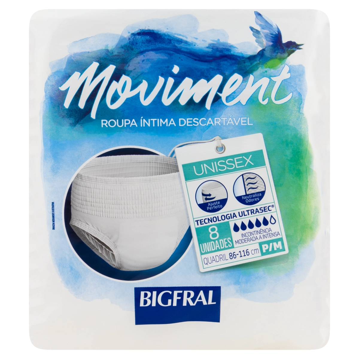 Roupa íntima Descartável Unissex Bigfral Moviment P/m Pacote 8 Unidades