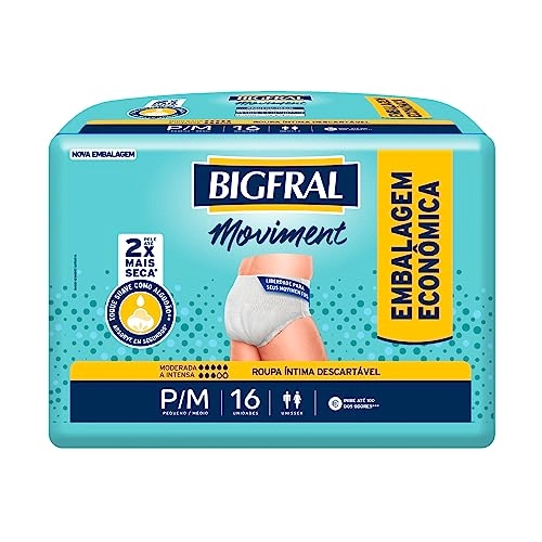 Roupa íntima Descartável Unissex Bigfral Moviment P/m Pacote 16 Unidades Embalagem Econômica