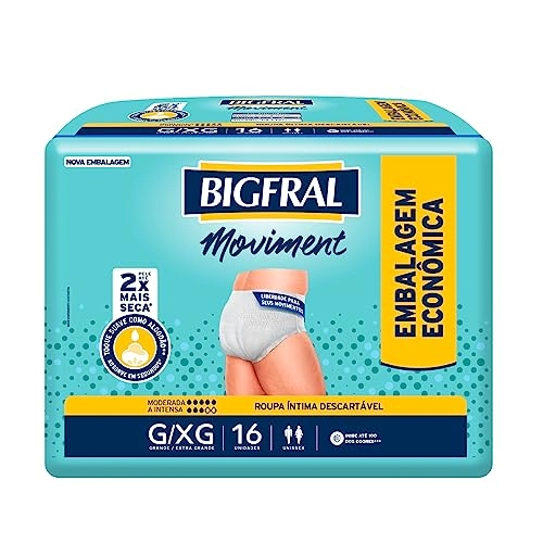 Roupa íntima Descartável Unissex Bigfral Moviment G/xg Pacote 16 Unidades Embalagem Econômica