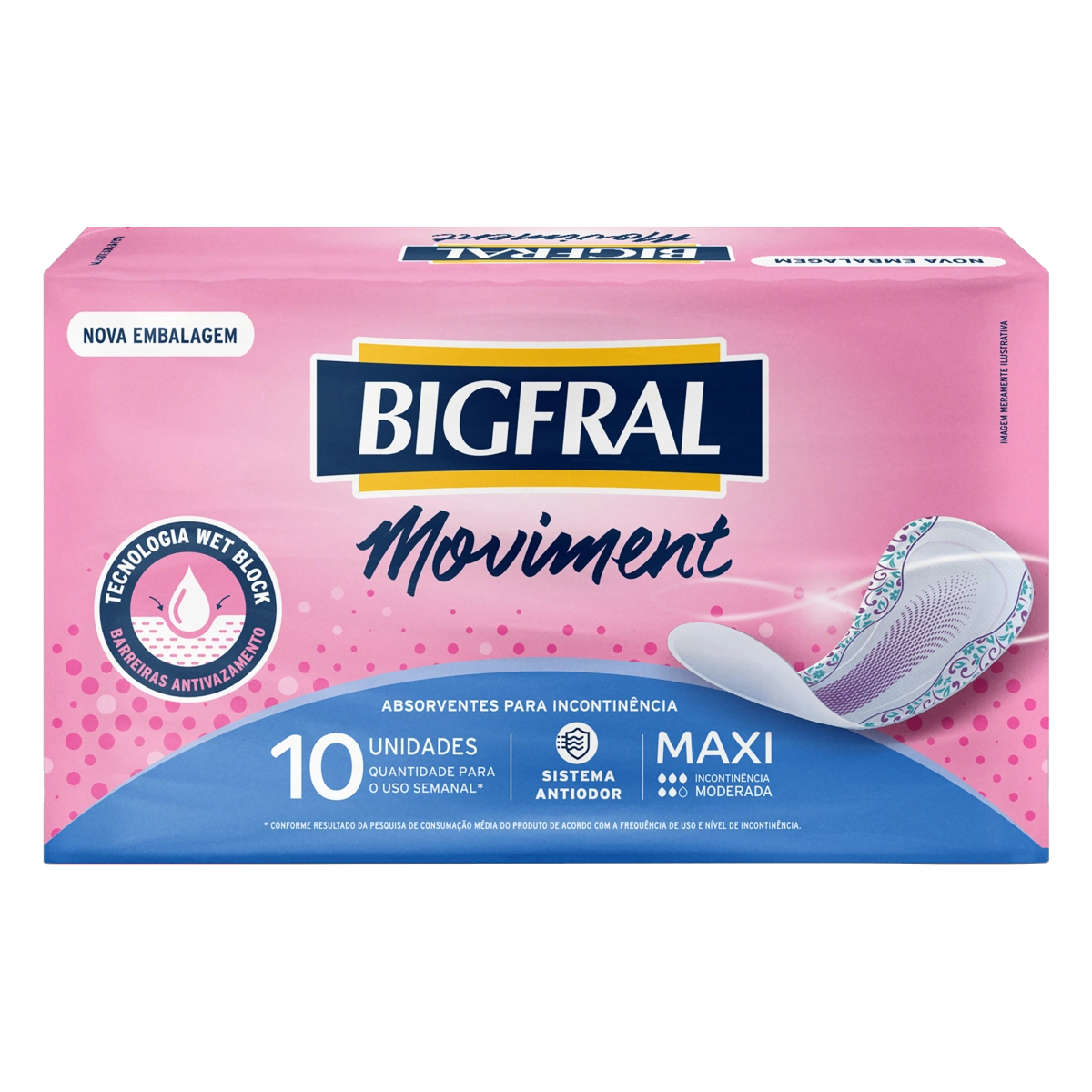 Absorvente Sem Abas Para Incontinência Urinária Bigfral Moviment Maxi Pacote 10 Unidades