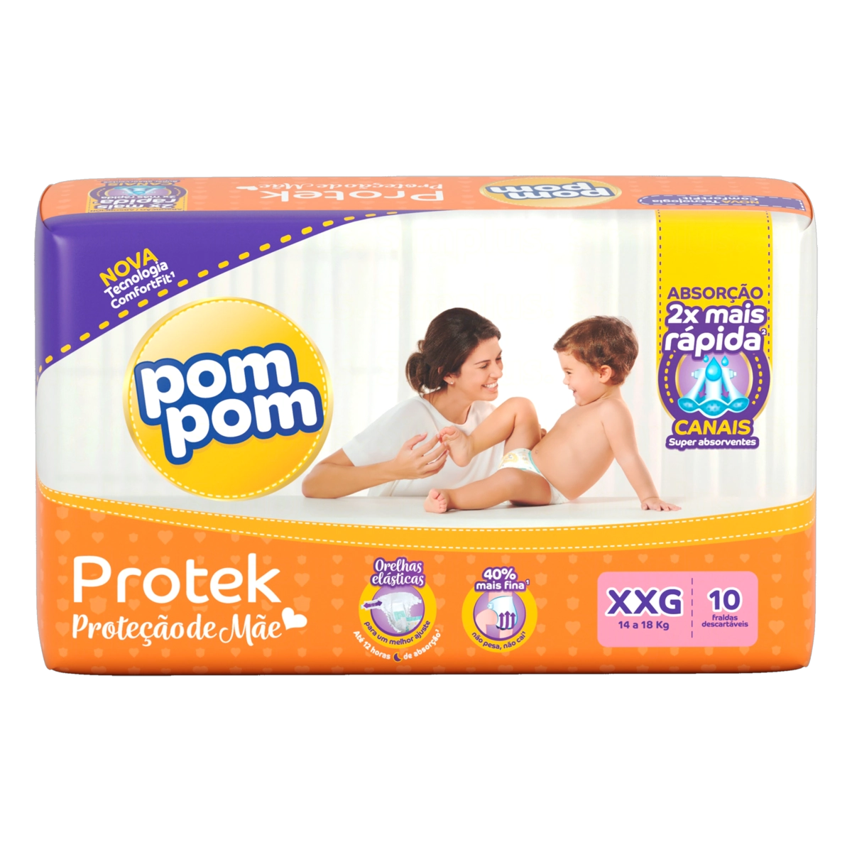 Fralda Descartável Infantil Pom Pom Protek Proteção De Mãe Xxg Pacote 10 Unidades