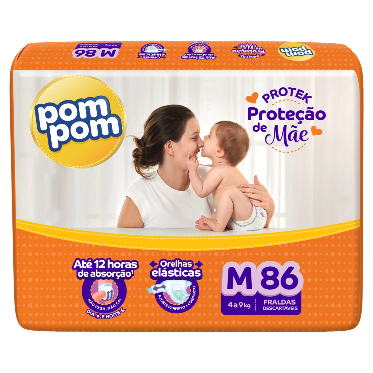 Fralda Descartável Infantil Pom Pom Protek Proteção De Mãe M Pacote 86 Unidades