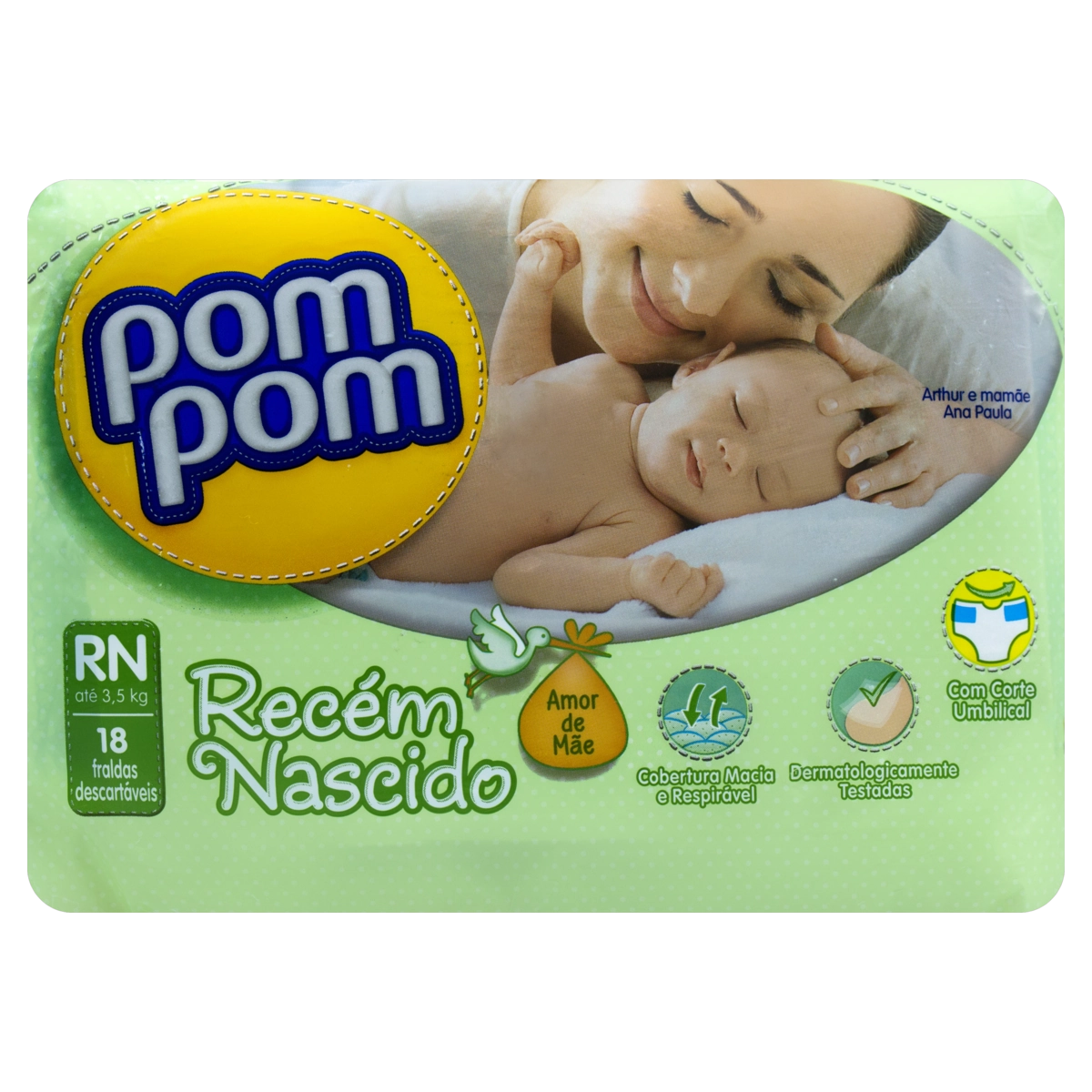 Fralda Descartável Infantil Pom Pom Derma Protek Rn Pacote 18 Unidades