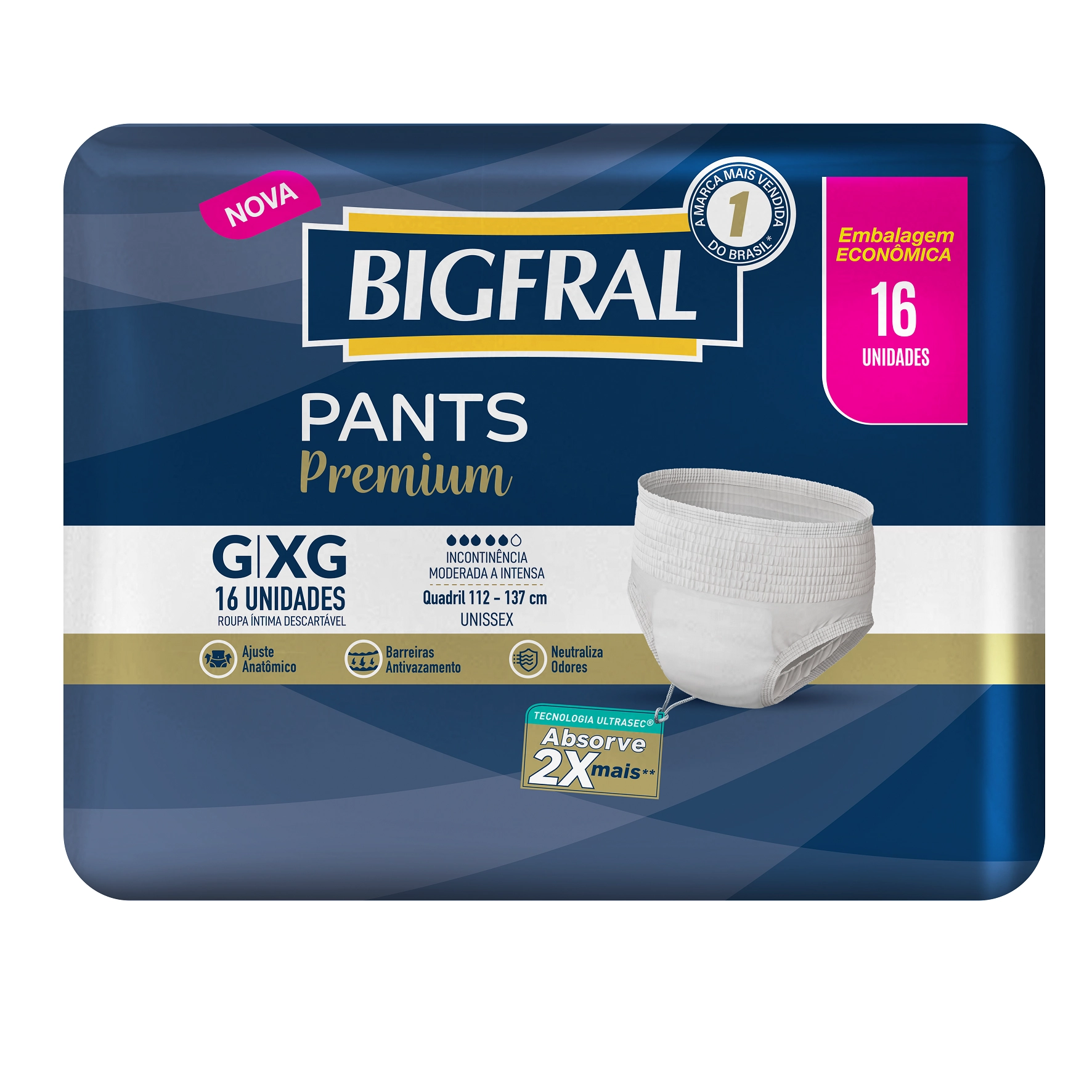 Roupa íntima Descartável Unissex Bigfral Derma Plus G/xg Pacote 16 Unidades Embalagem Econômica