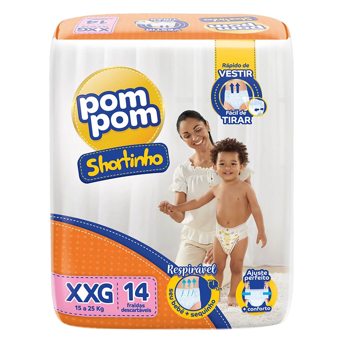 Fralda Descartável Infantil Shortinho Pom Pom Xxg Pacote 14 Unidades