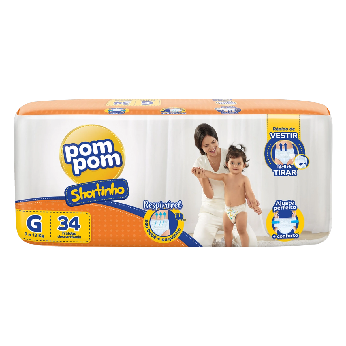 Fralda Descartável Infantil Shortinho Pom Pom G Pacote 34 Unidades