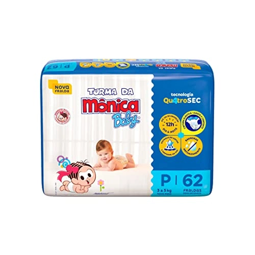 Fralda Descartável Turma Da Mônica Baby P Pacote 62 Unidades