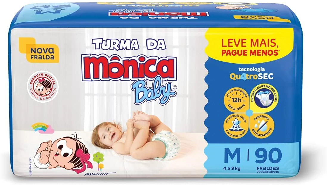 Fralda Descartável Turma Da Mônica Baby M Pacote 90 Unidades Leve Mais Pague Menos
