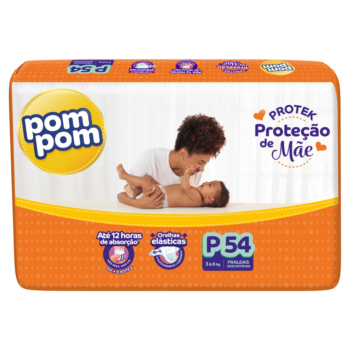 Fralda Descartável Infantil Pom Pom Protek Proteção De Mãe P Pacote 54 Unidades