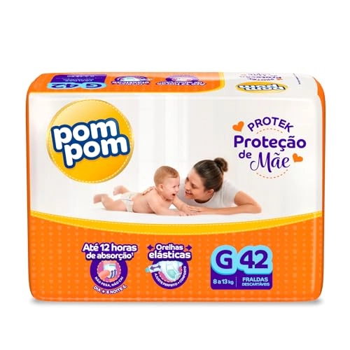 Fralda Descartável Infantil Pom Pom Protek G Pacote 42 Unidades
