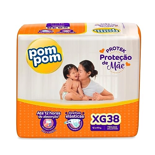 Fralda Descartável Infantil Pom Pom Protek Proteção De Mãe Xg Pacote 38 Unidades