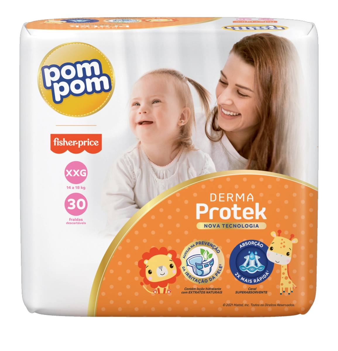 Fralda Descartável Infantil Pom Pom Derma Protek Xxg Pacote 30 Unidades