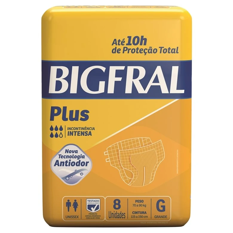 Fralda Descartável Adulto Bigfral Plus G Pacote 8 Unidades