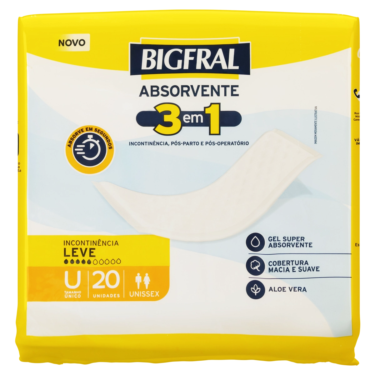 Absorvente Sem Abas 3 Em 1 Para Incontinência Urinária Macia E Suave Bigfral Tamanho único Pacote 20