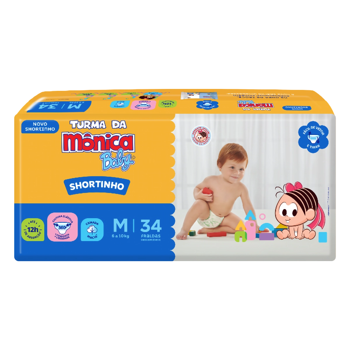 Fralda Descartável Shortinho Turma Da Mônica Baby M Pacote 34 Unidades