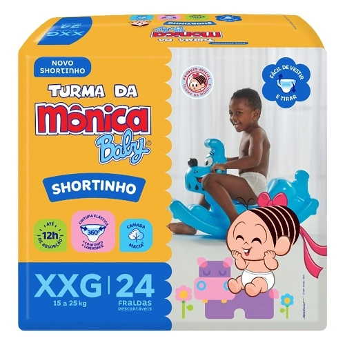 Fralda Descartável Shortinho Turma Da Mônica Baby Xxg Pacote 24 Unidades