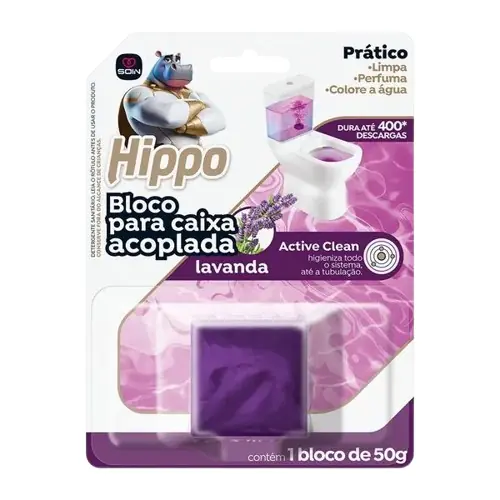 Bloco Hippo P/caixa Acoplada Lavanda 50g