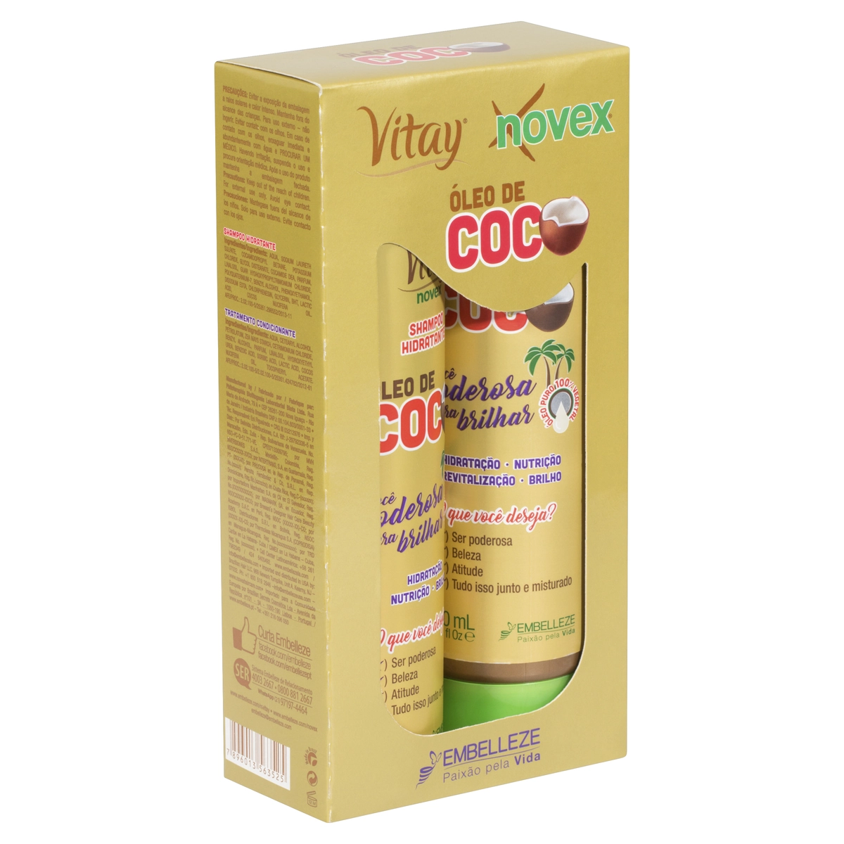 Kit Shampoo Hidratante Tratamento Condicionante Vitay Novex óleo De Coco 300ml Cada