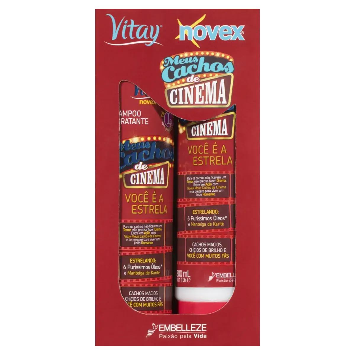 Kit Shampoo Hidratante Tratamento Condicionante Vitay Novex Meus Cachos De Cinema 300ml Cada
