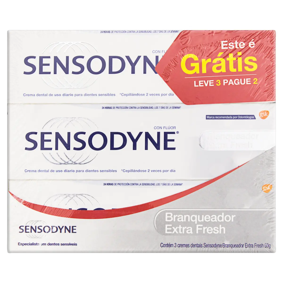 Pack Creme Dental Branqueador Extra Fresh Sensodyne Caixa 150g Leve 3 Pague 2 Unidades