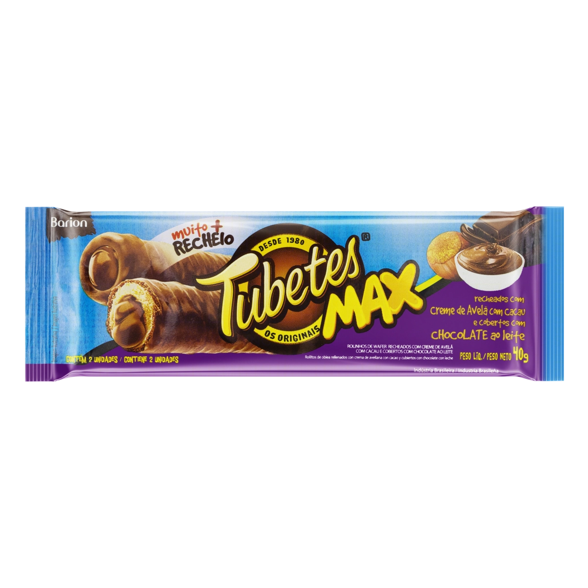 Rolinhos De Wafer Recheio Creme De Avelã Com Cacau Cobertura Chocolate Ao Leite Barion Tubetes Max P