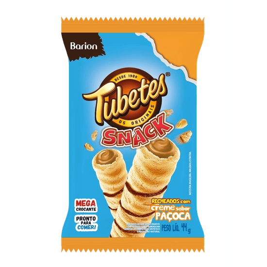 Rolinhos De Wafer Recheio Creme De Paçoca Barion Tubetes Snack Pacote 44g