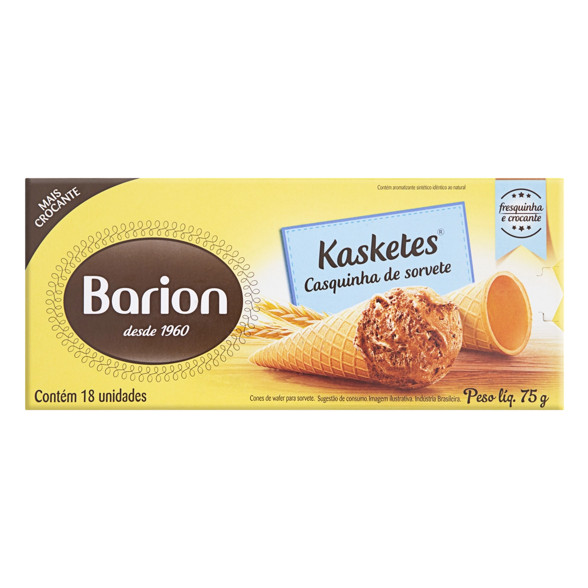 Casquinha De Sorvete Barion Kasketes Caixa 75g 18 Unidades